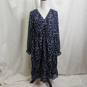 BloomChic Blue Patterned Long Sleeve Ruffle Dress Size 18-20/2X
